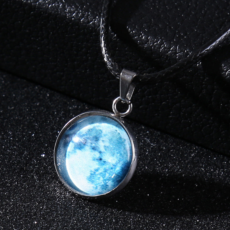 Time Stone Christmas Moon Night Sky Luminous Alloy Pendant Necklace