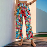 Personalized Floral Print High Waist Casual Wide Leg Pants