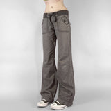 Pocket Contrast Color Thread Waist Head Made Old Low Waist Straight Jeans