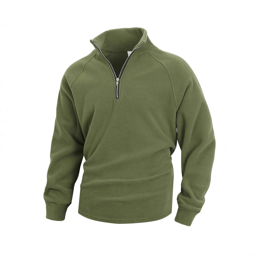 Slim-Fit Stand Collar Long Sleeve Pullover Coral Fleece Coat For Men