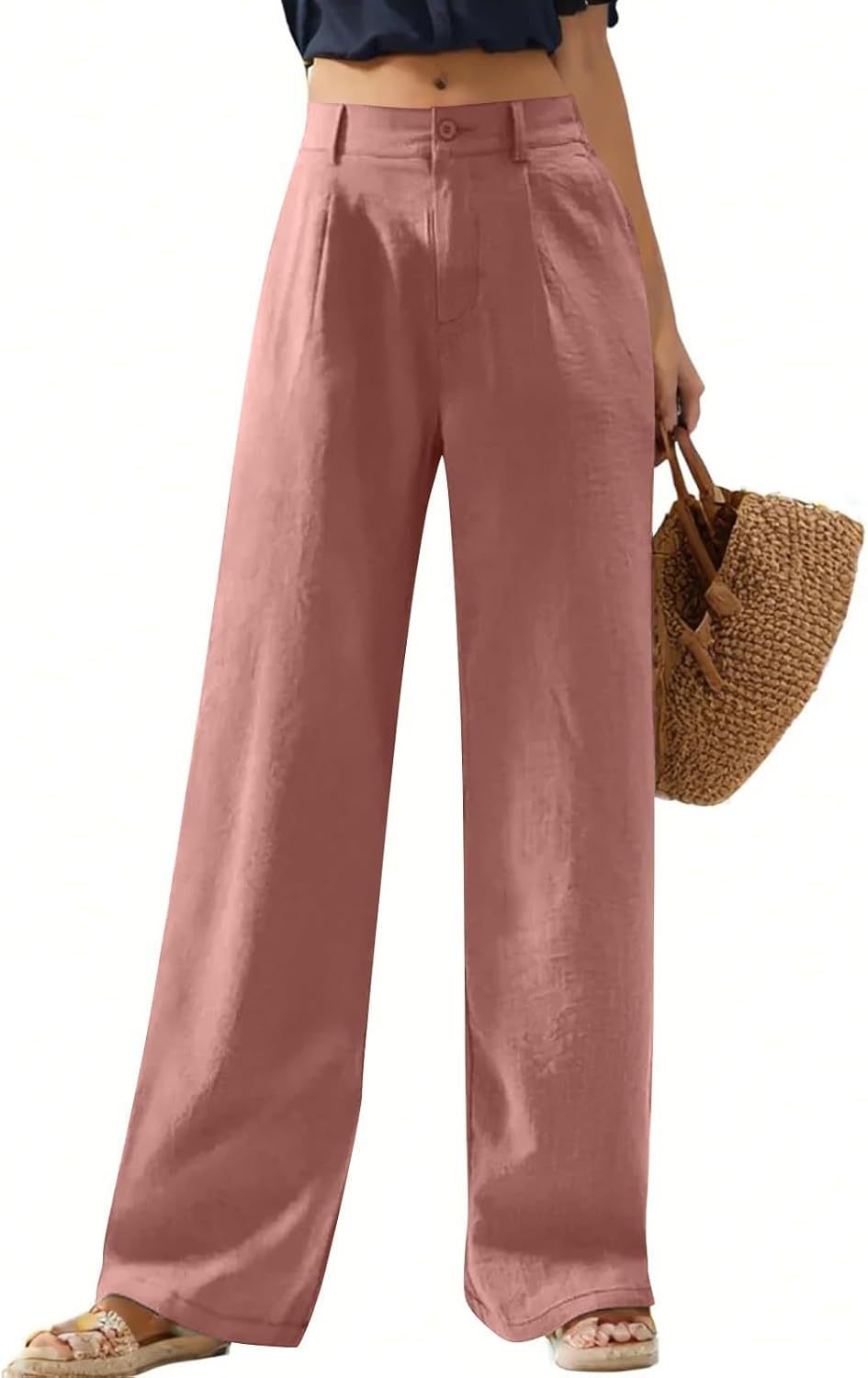 Women's Elastic Waist Wide Leg Casual Trousers