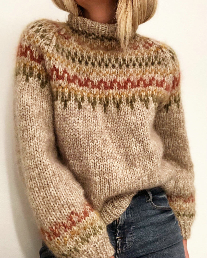 Sweater Half High Neck Pullover Straight Print Unisex Sweater