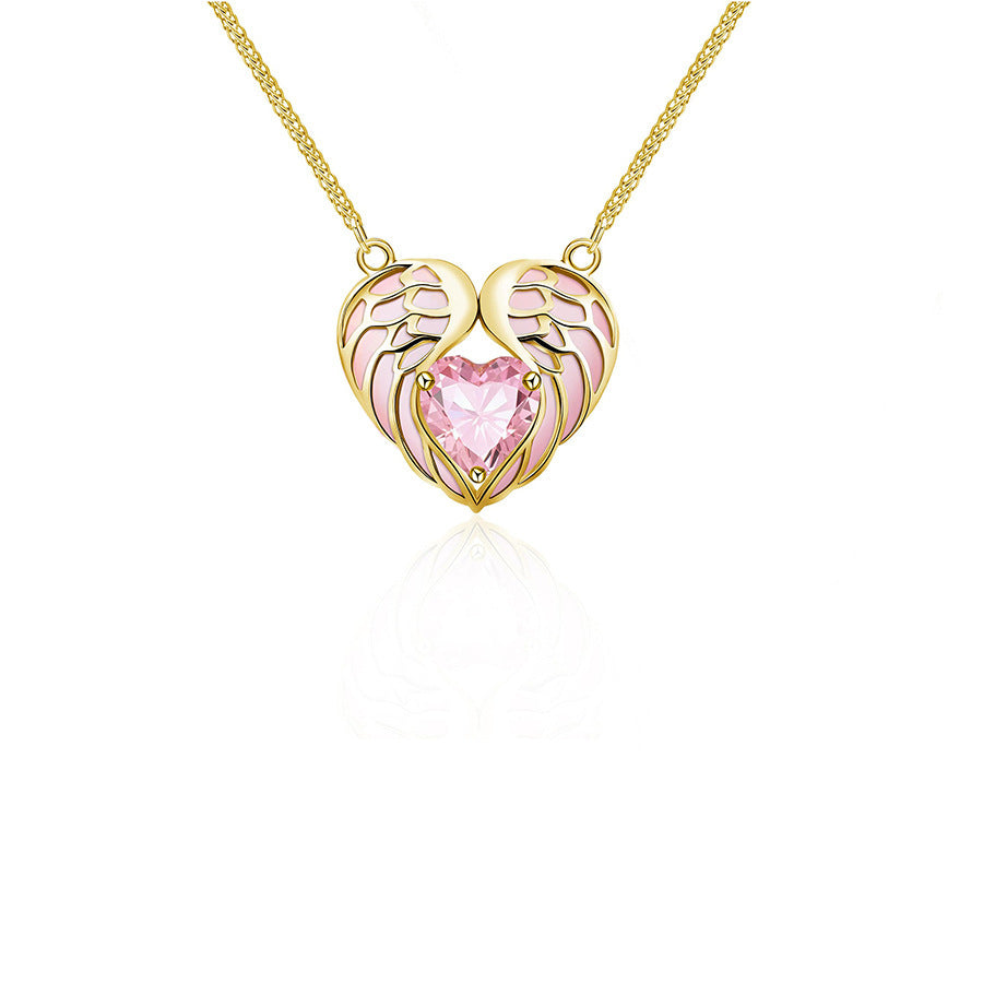 Angel Wings Heart-shaped Collarbone Necklace Angel Wings Oil Dripping Lady