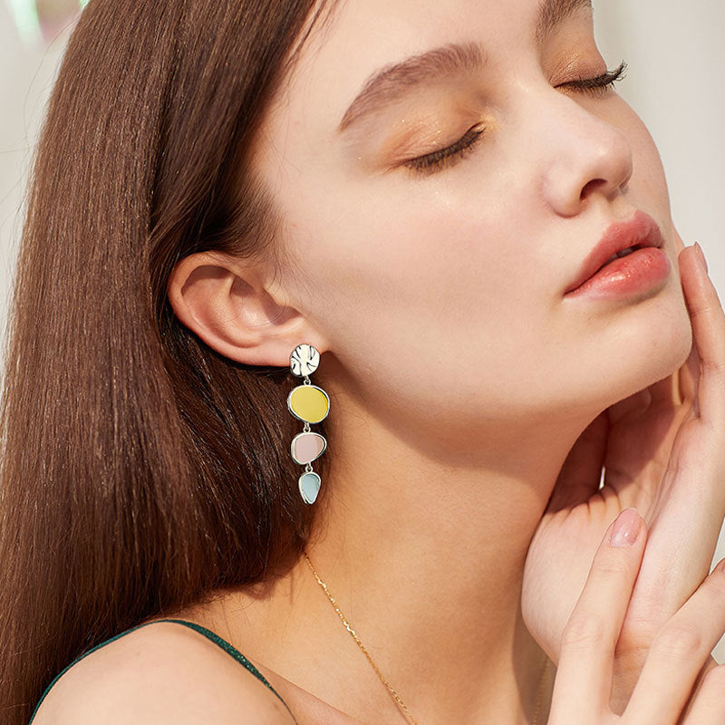 Sterling Silver Needle Morandi Design Sense Wafer Simple Vintage Earrings