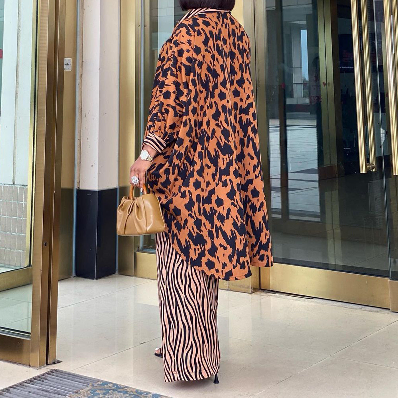 Printed Style Shirt Wide Leg Pants Two-piece Set African Suit