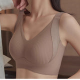 1-Piece Cherie Bloom Ribbed Seamless Push-Up Bra Set, Soft And Comfortable - Solid Four-Breasted Adjustable Straps And Wire-Free Support, Perfect For Everyday Wear, Super Soft And Breathable Fabric, F