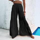 Pleated Elastic Waist Pants Female Wide-leg Casual Pants