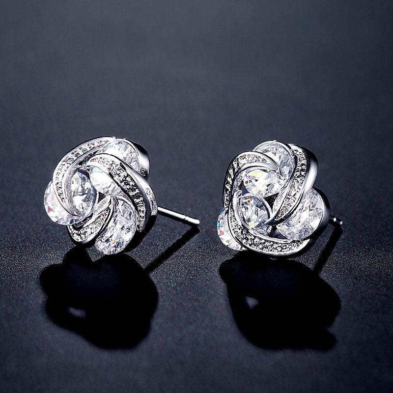 Rose Micro Zircon Inlaid Ear Studs