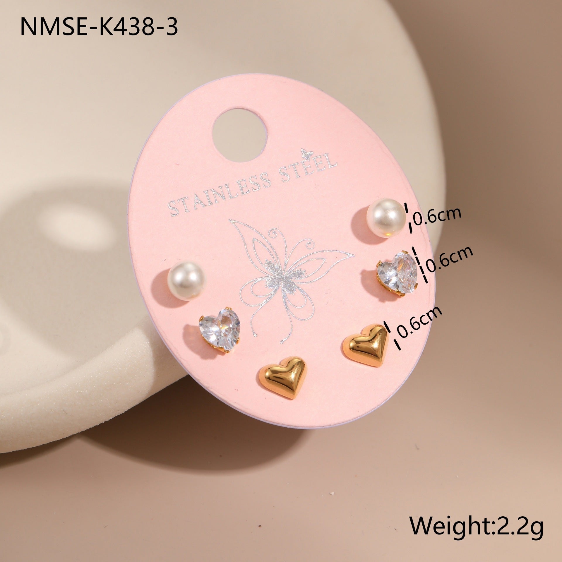 Three-to-one Card Titanium Steel Ear Studs
