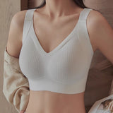 1-Piece Cherie Bloom Ribbed Seamless Push-Up Bra Set, Soft And Comfortable - Solid Four-Breasted Adjustable Straps And Wire-Free Support, Perfect For Everyday Wear, Super Soft And Breathable Fabric, F
