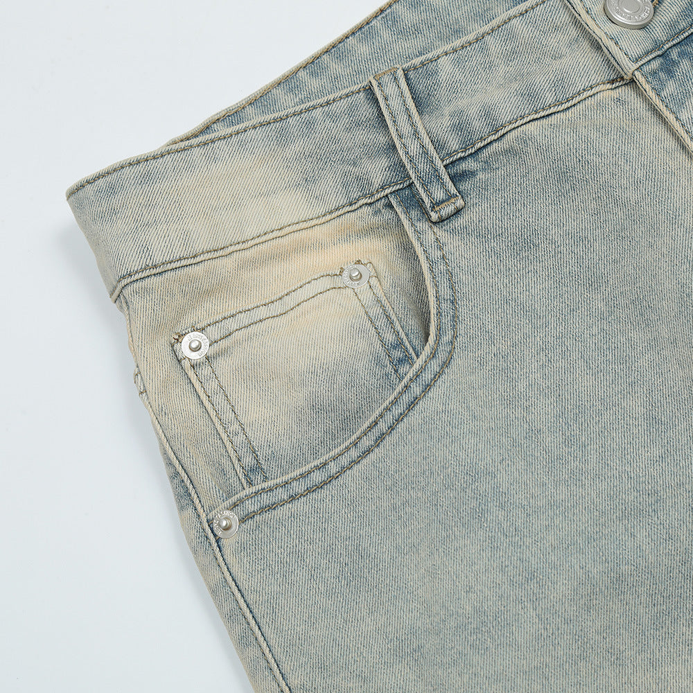 Washed White Straight Jeans For Men