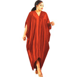 Women's African Plus Size Muslim Solid Color V-Neck Dress