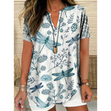 3D Printed Women's Spring And Summer Loose V-neck Short Sleeve Top