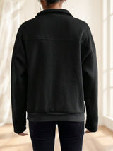 RueChic Half Button Flap Detail Drop Shoulder Sweatshirt
