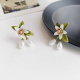 Sterling Silver Needle Camellia Earrings Beautiful Personality Contrast Color
