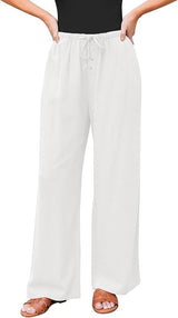 High Waist Button Drawstring Loose Casual Summer Wide-leg Pants With Pockets