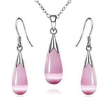 Emma Manor 14k White Gold Plated Water Drop Moonstone Women Jewelry Set --Pendant Necklace And Earrings