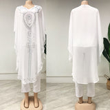 African Women's Hot Drilling Large Size Chiffon Round Neck Blouse And Pants 3-piece Set