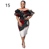 African Batik One-shoulder Mid-length Lace Stitching Skirt