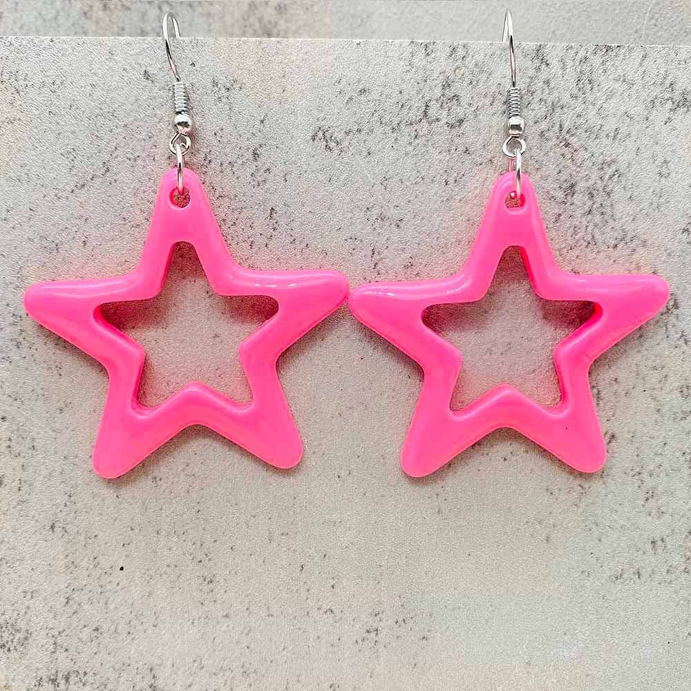 European And American Bright Hollow Color Five-pointed Star Acrylic Earrings