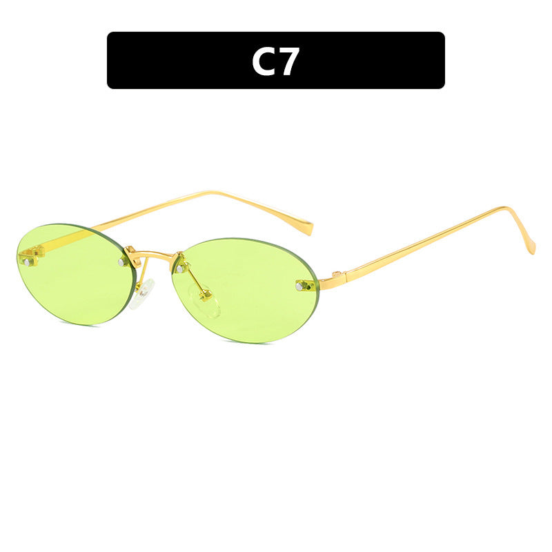 Fashion Personality Metal Frameless Oval Rivet Sun Glasses