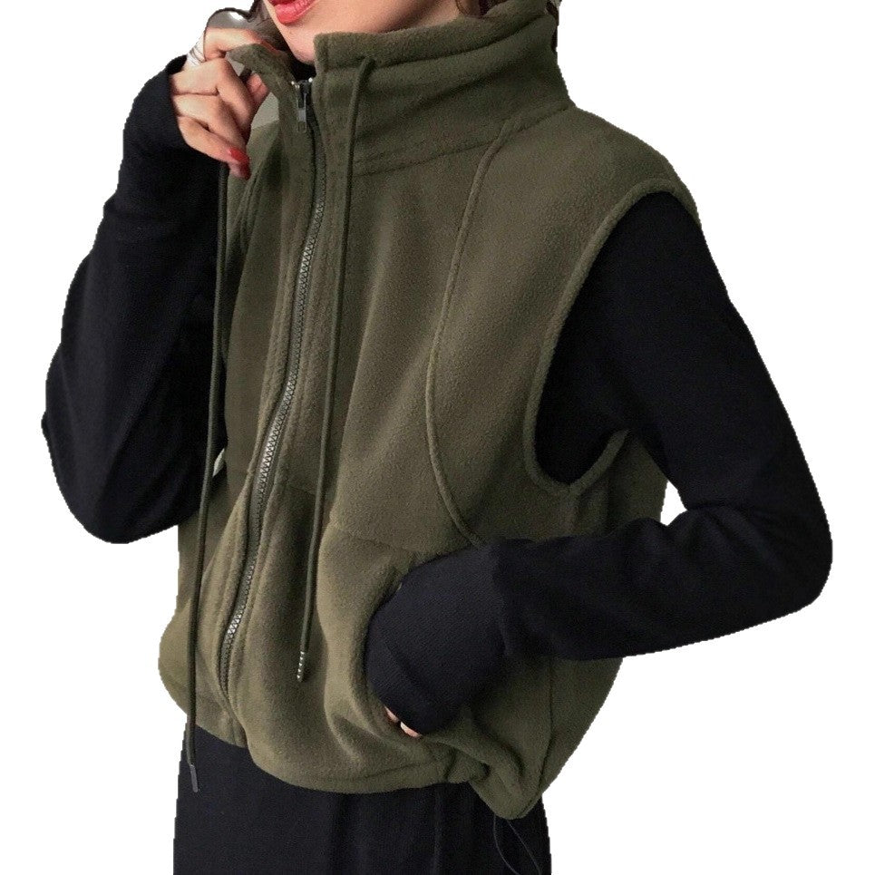 Loose Casual Vest Solid Color Zip Sleeveless Vest Jacket