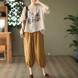 Summer New Vintage Ink Print Front Short Back Long Casual T-shirt