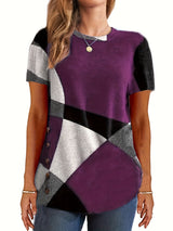 Only Self-pickup Is Supported Self-pick-up Plus Size Women's Casual T-shirts Color Block Short Sleeve Round Neck Slightly Elastic T-shirt