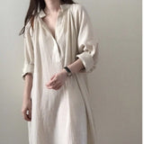Spring And Autumn Dress Women's Casual Stand Collar Three-quarter Sleeve Lantern Sleeve Dress