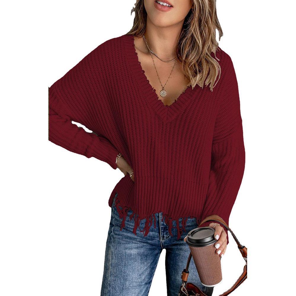 Fashion Women's New Cotton Tassel Ripped Sweater Knitted