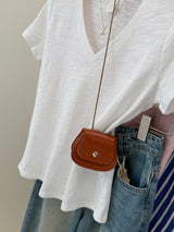 American-style Solid Color Slim-fit V-neck Short-sleeved Top