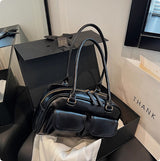 Oil Wax Leather Bowling Bag, Korean Niche Underarm Bag