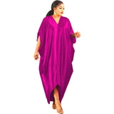 Women's African Plus Size Muslim Solid Color V-Neck Dress