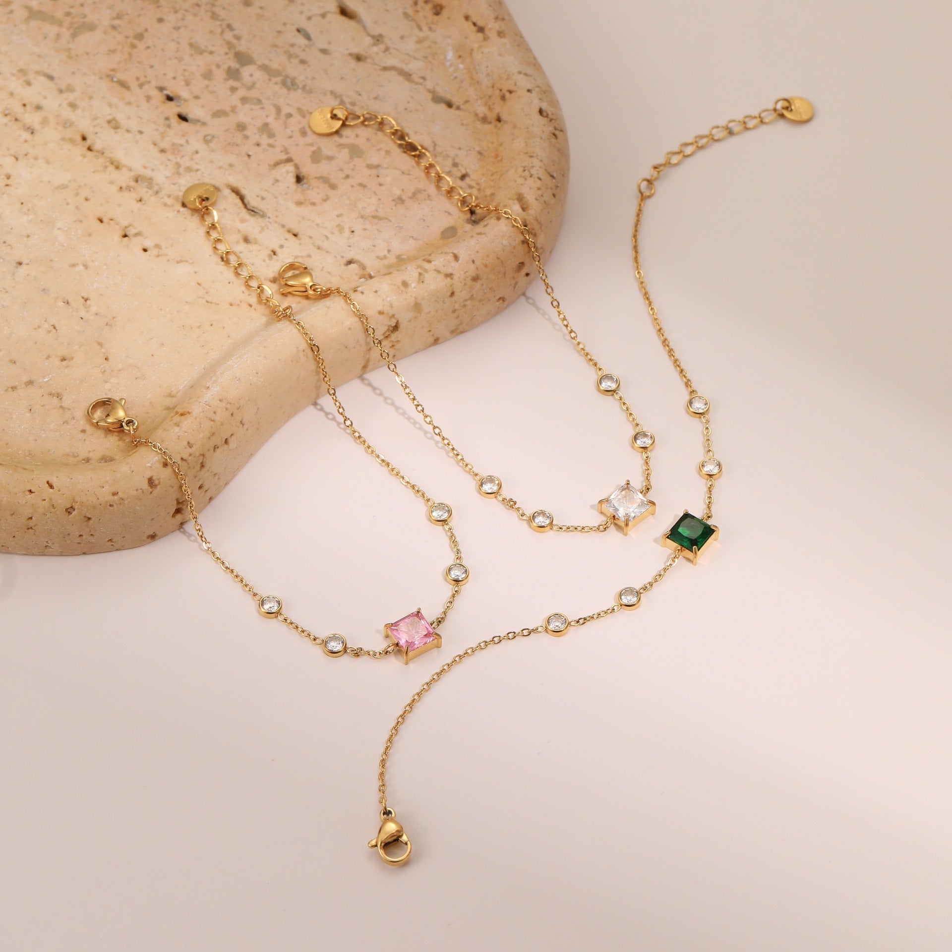 French Elegant Square Zircon Minimalist Titanium Steel Bracelet Does Not Fade