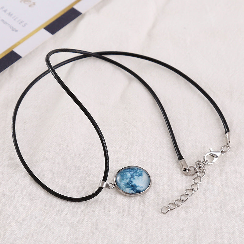 Time Stone Christmas Moon Night Sky Luminous Alloy Pendant Necklace