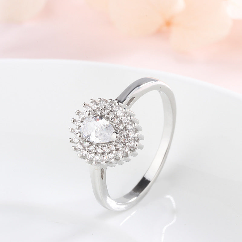 Japanese And Korean Love 925 Silver Full Diamond Drip Ring