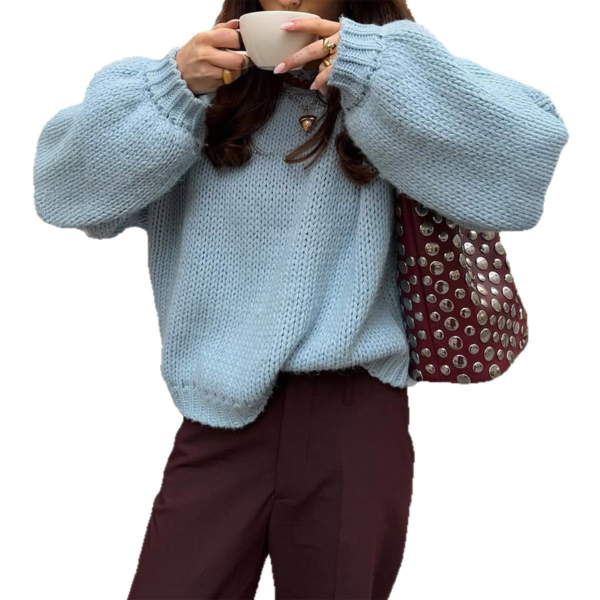 Simple Round Neck Long Sleeve Lining Sweaters Women's Clothing