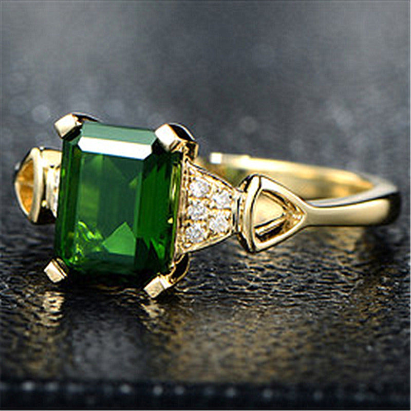Gold Plated Emerald Square Diamond Ring