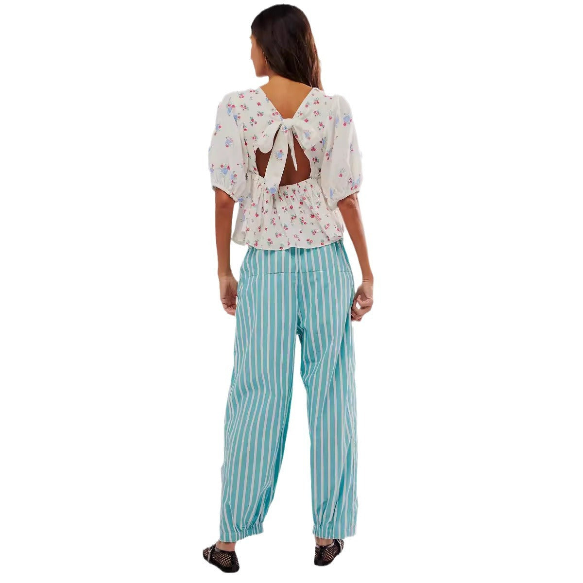 Printed Striped Elastic Waist Casual Hip Hop Style Skinny Pants