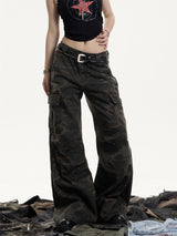 American Retro Camouflage Workwear Women's Loose Straight Wide Leg Casual Pants