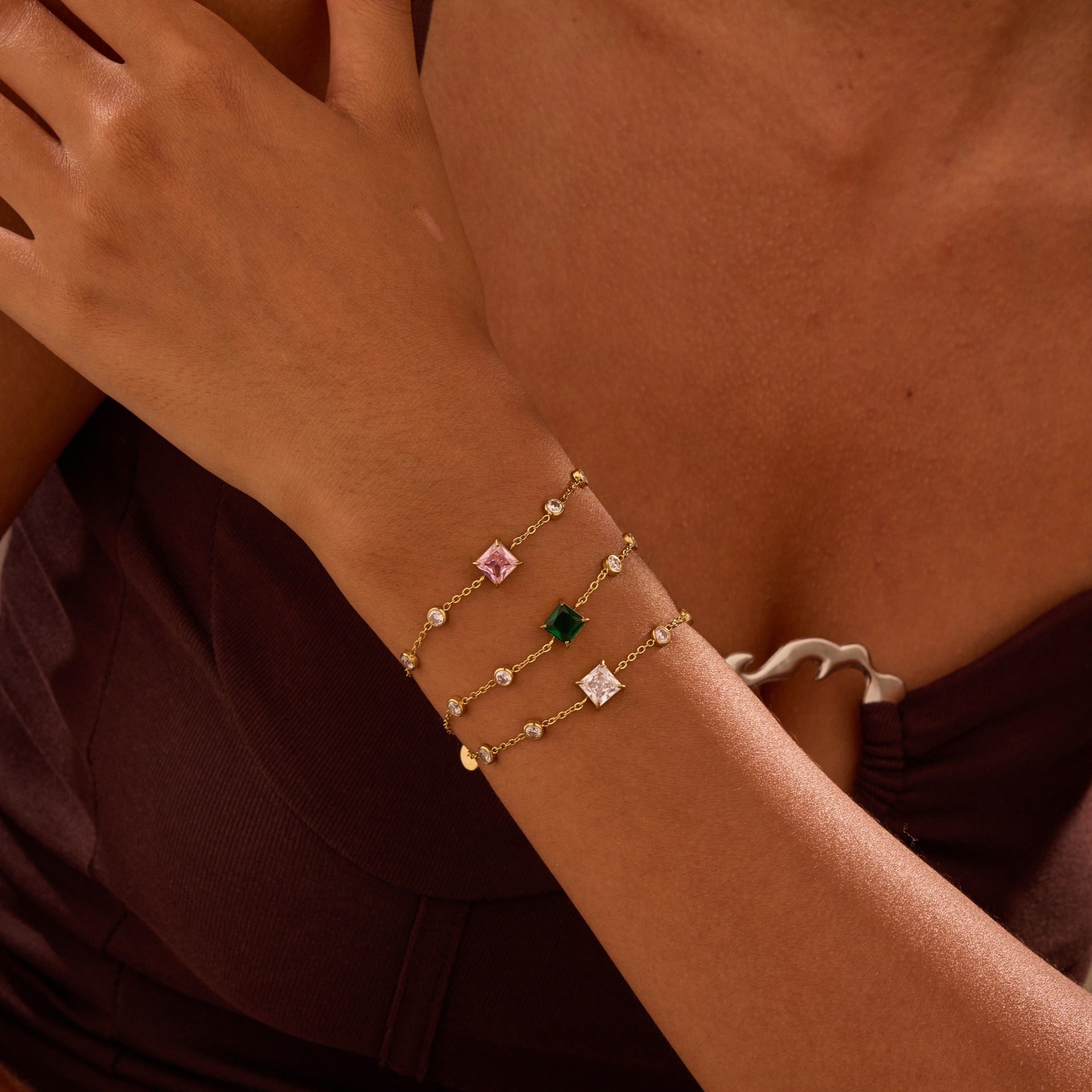 French Elegant Square Zircon Minimalist Titanium Steel Bracelet Does Not Fade