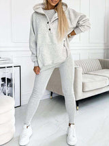 Casual Hooded Sweater Thickened Thread Fitted Vest Pants Three-piece Set
