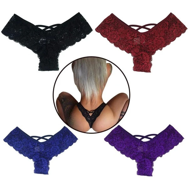 4 Pack Women Sexy Lace Underwear Lingerie Panties G-String Brief Thong Plus Size