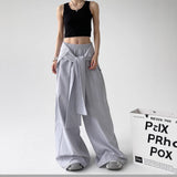 Lace-up Loose Straight Striped Wide-leg Pants Design Sense