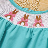 Baby Girl Comforable Bunny Romper Set, Bubble Sleeve Onesie With Bow Rabbit Embroidery