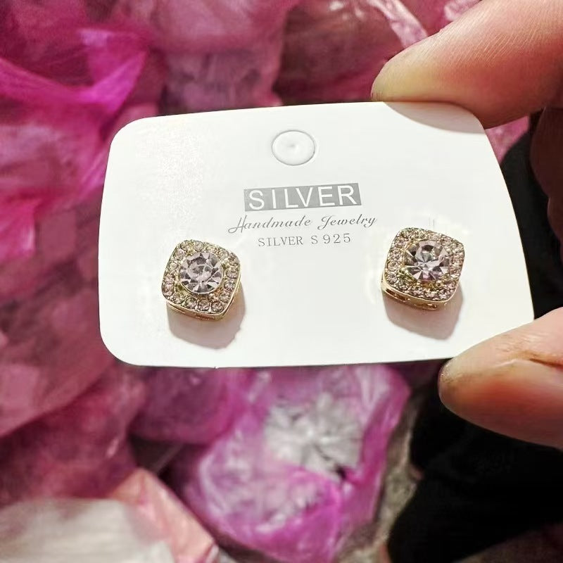 Square Diamond Female Simple Cold Style Earrings