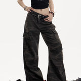 American Retro Camouflage Workwear Women's Loose Straight Wide Leg Casual Pants