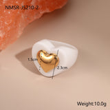 Colorful Heart-shaped Resin Ring Ins Style Titanium Steel Ring