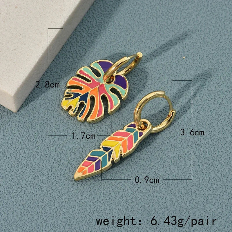 Summer Colorful Oil Necklace Leaves Cactus Earrings