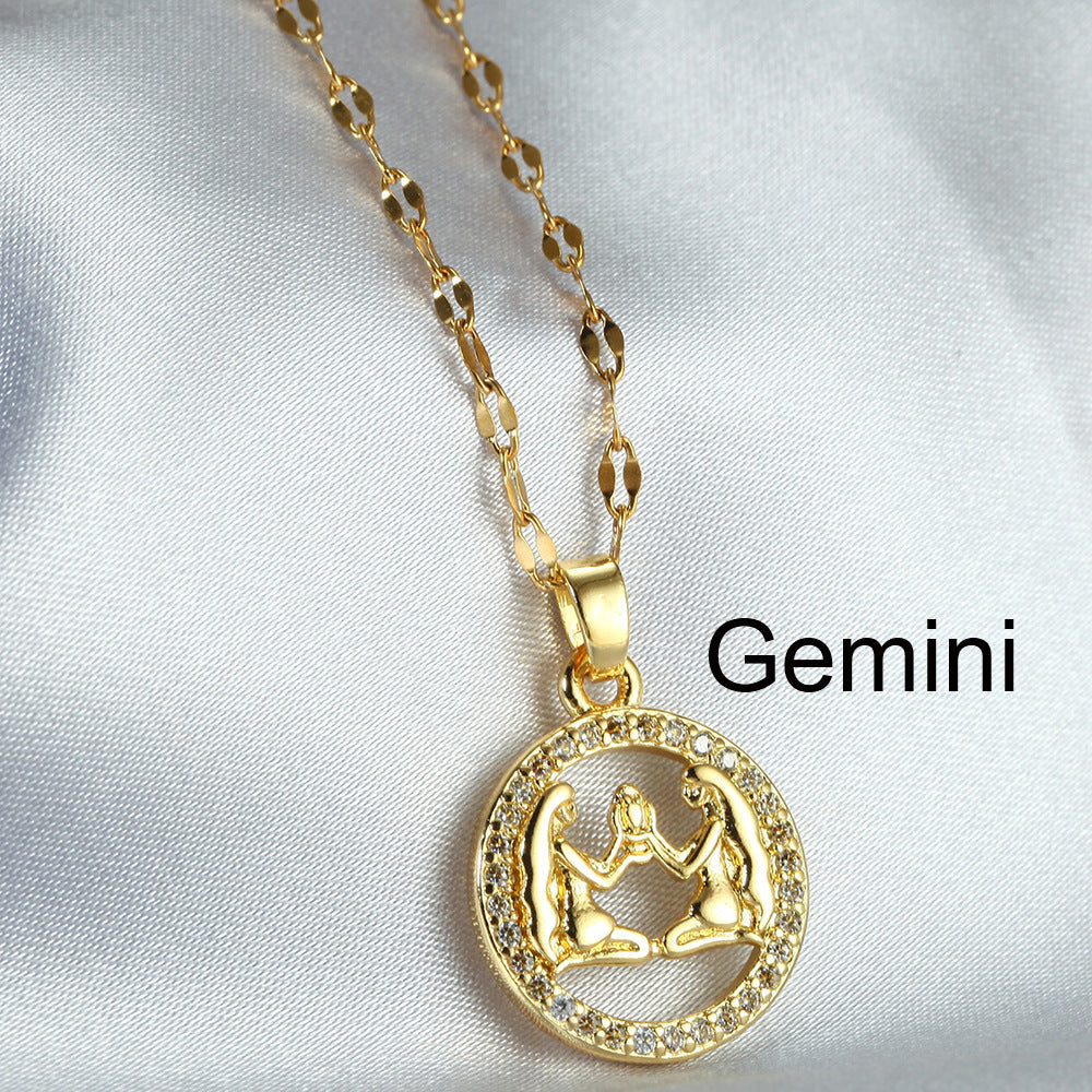 Golden Twelve Constellation Pendant Necklace INS Style